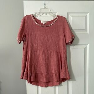Women's Pink Top with Pearl Accents